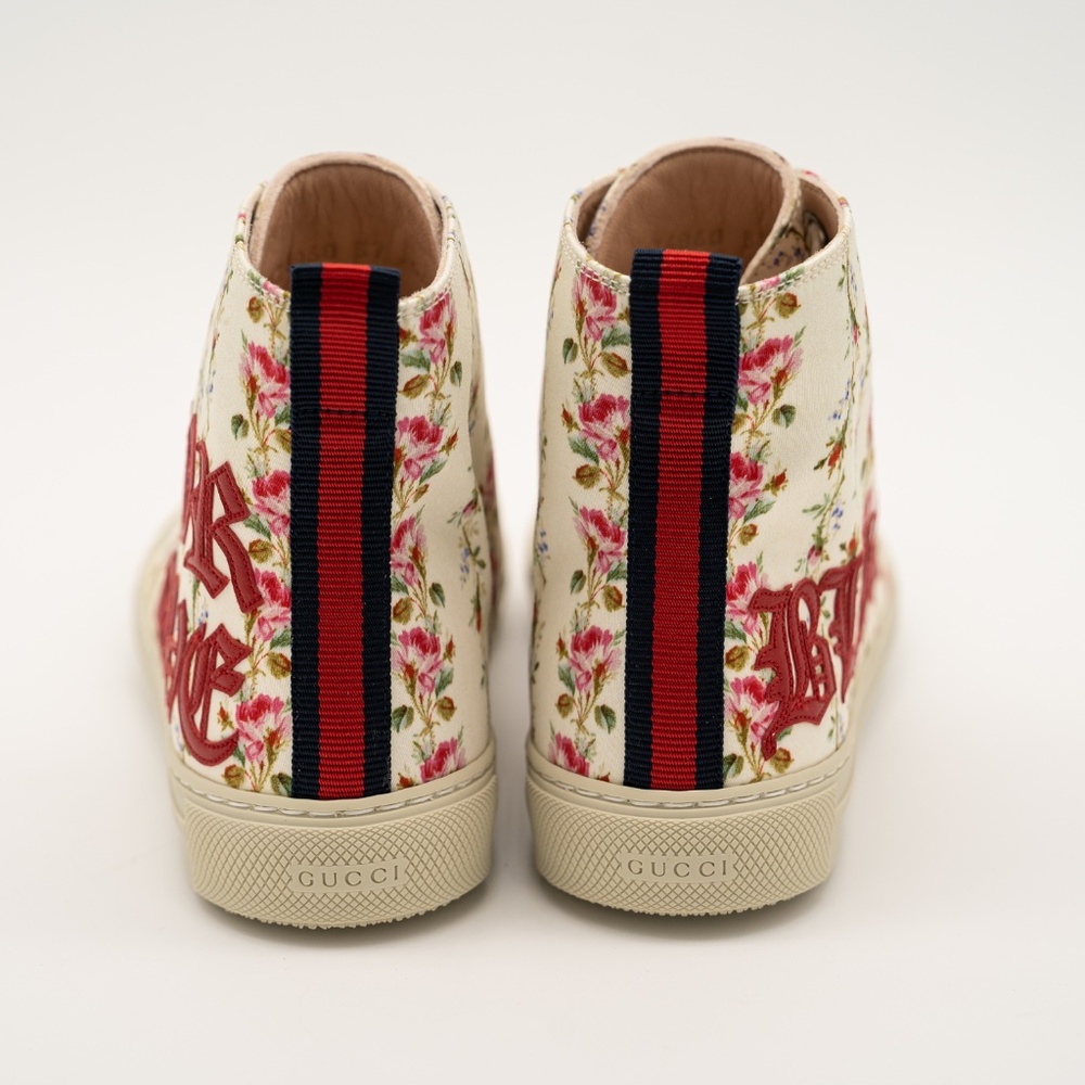 size 38eu 8us Gucci Blind For Love Floral Print High Top Sneakers Canvas Red - Picture 6 of 14